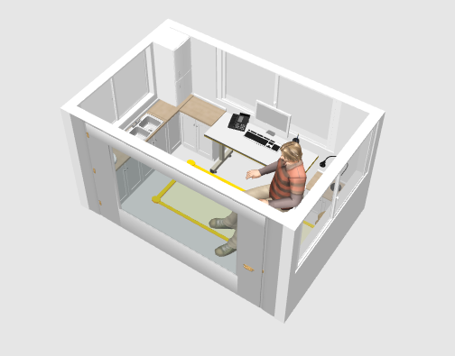 Micro Cabin Interior 3D. Use as Office.